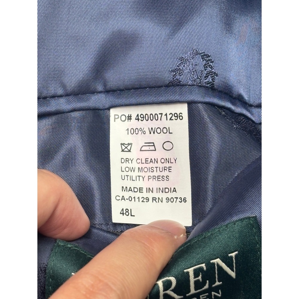 Lauren Ralph Lauren Mens 48L Blue Pinstripe 100% Wool Double Breasted Blazer - Picture 8 of 15